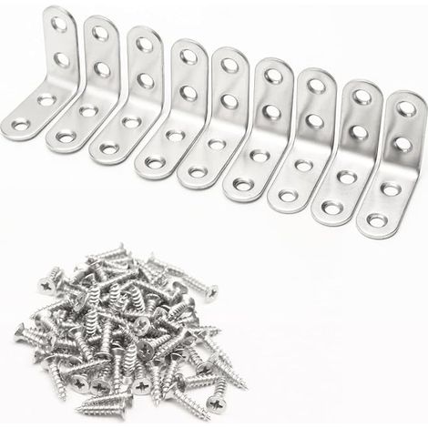 Staffe ad angolo retto in acciaio inox, 20 pezzi per confezione, connettori angolari metallici a L di 90 gradi (1/4)