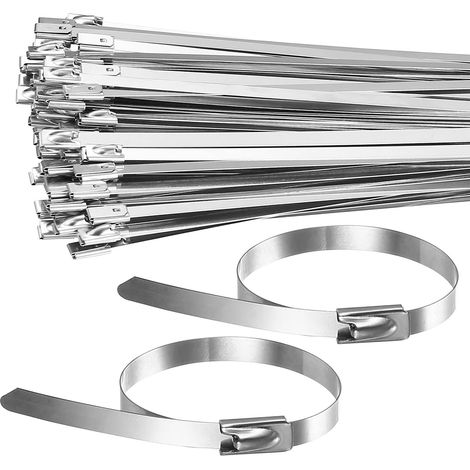 100 Pcs Collier de Serrage Inox, 4,6 x 100 mm Attache Câblées Acier Inoxydable 304, Collier de Serrage Métallique Inox Autobloquante avec Butée à Bille pour Conduits échappement Intérieur Extérieur (1/5)