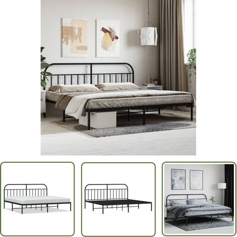 The Living Store Bettgestell mit Kopfteil Metall Schwarz 200x200 cm - Bettrahmen - Doppelbett - Metallbett - Schwarzes Bett - Boxspringbetten (1/5)