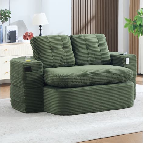 Canapé convertible 165x97x61 cm vert émeraude 2-en-1 en tissu côtelé MEUBLIV (1/5)