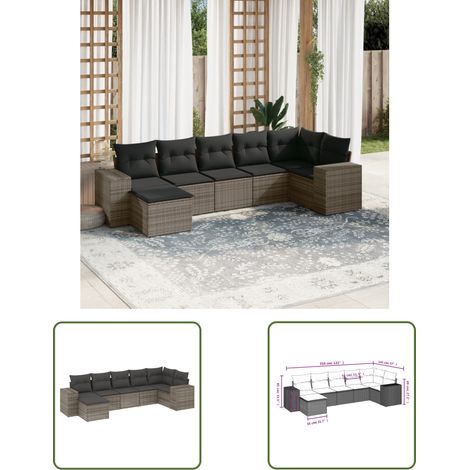 The Living Store 7-tlg. Garten-Sofagarnitur mit Kissen Grau Poly Rattan - Gartenmöbel - PE-Rattan Möbel - Outdoor Lounge Set - Sofasatz - Esszimmergarnitur (1/3)