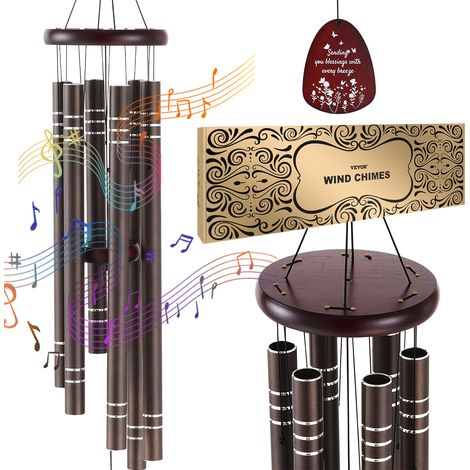 VEVOR Campanelli Eolici per Esterni 1067 mm Campanelli Eolici dai Toni Profondi con 6 Tubi, Campanelli Eolici Commemorativi per Anniversario, Decorazioni per Patio, Portico, Giardino, Marrone Scuro