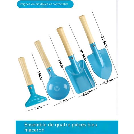 Ensemble d'outils de jardinage pour enfants 4 pièces, outils colorés avec manche en bois, pelles + râteau, parfaits pour enfants, jardin et plage-blue (1/5)