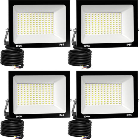4 Pack Projecteur LED Extérieur 100W 10000 lúmenes 3000K Blanc froid Spot LED Eclairage IP65 Étanche Projecteur Extérieur Eclairage de Sécurité Floodlight pour resistente