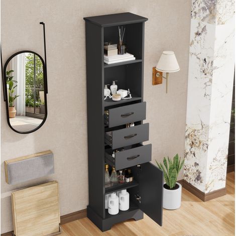Mobile bagno alto 38 x 26 x 172,5 cm, 3 cassetti, ripiani regolabili, nero HAVRYA (1/5)