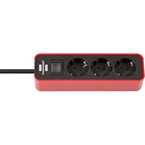 BRENNENSTUHL 1153230070 MULTIPRESA ECOLOR 3 PRESE, CON INTERRUTTORE, COLORE: ROSSO/NERO