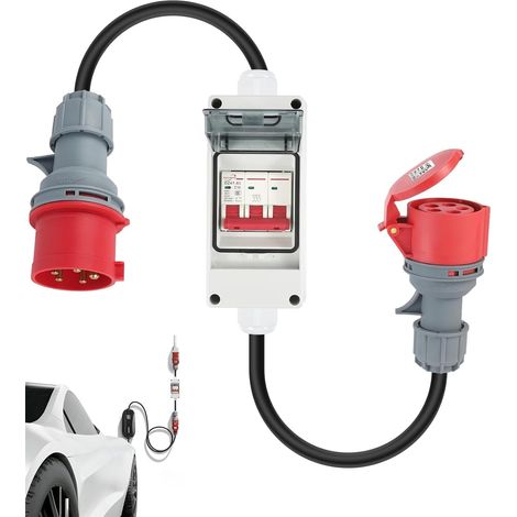 Adaptateur 32A vers 16A avec disjoncteur,Adaptateur Courant Fort couplage, rallonge cuivre Pur 5 pôles 400V,IP44 étanche Prise,pour Caravane,Famille,Industrie,Camping Car etc. (1/5)