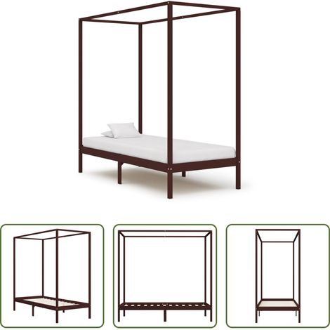 vidaXL Kiefer - Himmelbett-Gestell Dunkelbraun Massivholz Kiefer 100 x 200 cm (1/5)