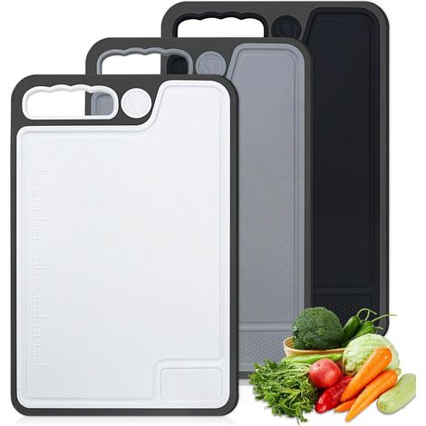 Lot de 3 Planche a Decouper Plastique,Planche à Découper Antidérapante Professionnelle,Grande Planches à Découper Cuisine avec Rainure de Jus & Presse-Ail - 35 x 23cm pour Fruits,Légumes,Viande (1/5)