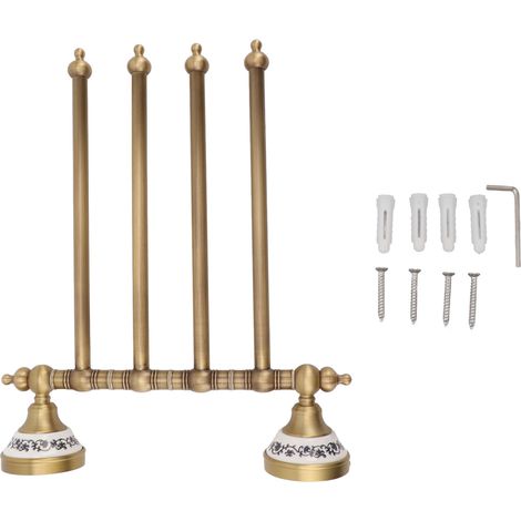 Porte-serviettes pivotant, support en laiton Antique, support de suspension rotatif pour salle de bain, quatre tiges (1/5)