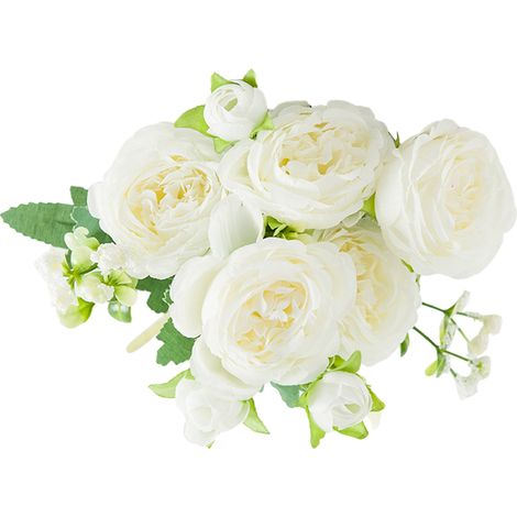 bouquets de pivoines artificielles romantiques et éclatantes de 6 cm de diamètre, décoratives, légères et attrayantes. Pivoines blanches artificielles. (1/5)