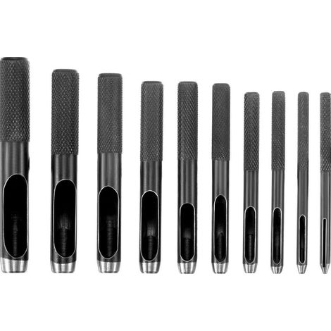 Set of 10 Round Steel Hollow Punches 1mm to 10mm Leather Hollow Punches for Leather, Watch Bands, Belt Trims, Shoes, Fabric, Canvas Garments, Eyelets (1/5)