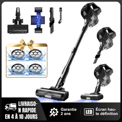 Authmic – Aspirateur balai sans fil 520W – Autonomie jusqu'à 55 minutes – Filtration cyclonique 8 cônes – Écran LED intelligent – Brosse turbo avec éclairage - 5-en-1 (1/5)