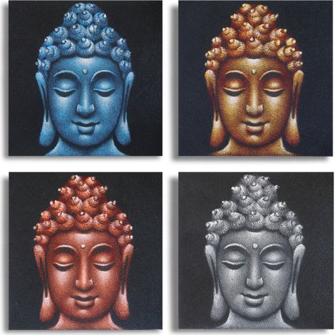 Lot de 4 Têtes de Bouddha Détail Sable 40x40cm- Vendu par 1