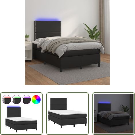 vidaXL Kunstlederbett - Boxspringbett mit Matratze & LED Schwarz 120x200 cm Kunstleder (1/5)