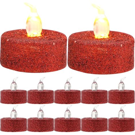 Lot de 12 Bougies LED sans Flamme à Paillettes Dorées et Rouges Bougies Chauffe-Plat à Piles Décoratives pour Mariage et Fêtes Scintillement Réaliste Solide (1/5)