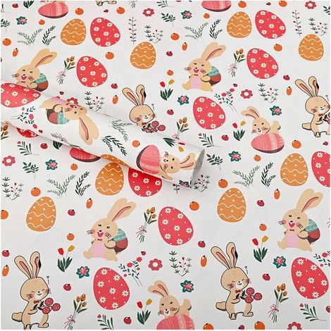 Wrapping Paper - 50 X 70 Cm - Easter Eggs And Floral Pattern - Spring And Holiday Gift Wrapping - 1 Roll (1/5)