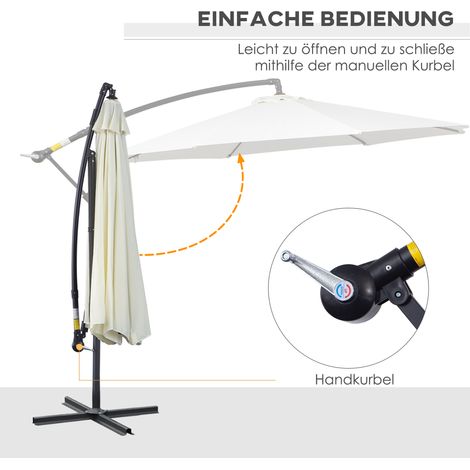 Parasol déporté à manivelle, anti-UV, imperméable, 3m x 3m x 2,5m, structure acier, toile polyester (1/4)