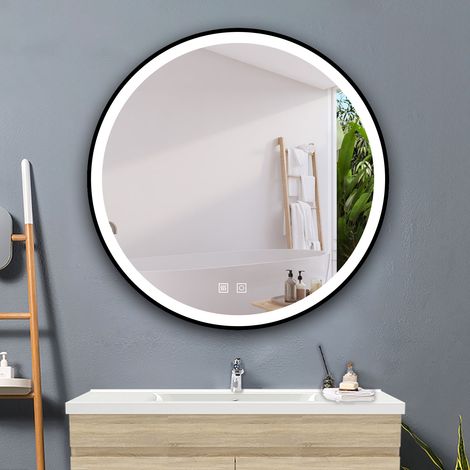 AICA Espejo redondo de baño,80 x 80 cm, con led luz de tres colores, y función antinieble, brillo ajustable y memoria agapada