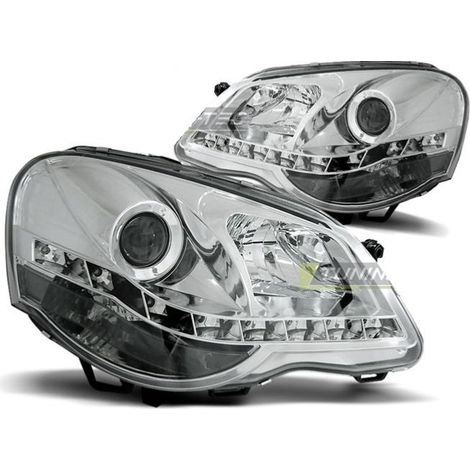 Paire de feux phares VW Polo 9N3 05-09 Daylight led chrome-27362045 (1/2)