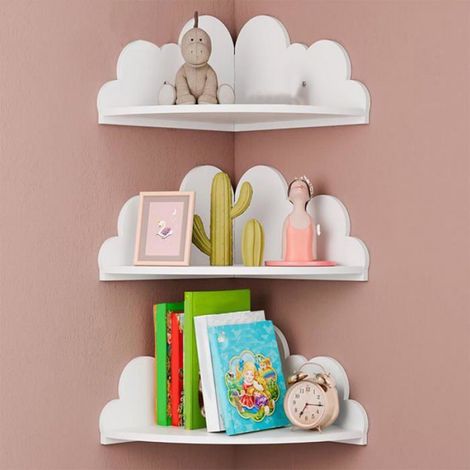 Étagère murale angle lot de 3, nuage, rangement chambre, salon, bébé, salle de bain, bureau, appartement (1/5)
