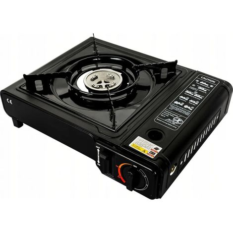 Réchaud à gaz 2 en 1 pour camping 2500 W Réchaud à gaz portable avec allumage piézoélectrique, pour cartouche et bouteille de gaz Réchaud d'extérieur avec étui et pare-brise (1/5)