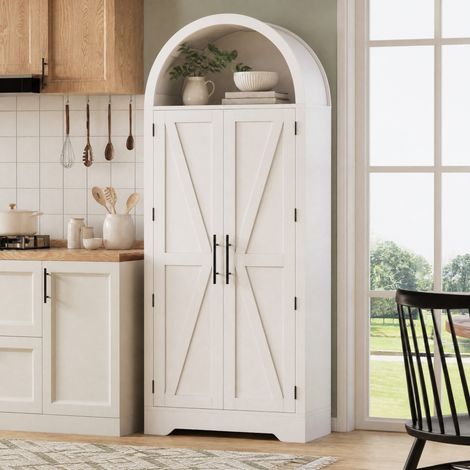 Buffet haut 70x35x170 cm en MDF blanc, avec rangement, pour salle à manger FLORAGRACE (1/5)
