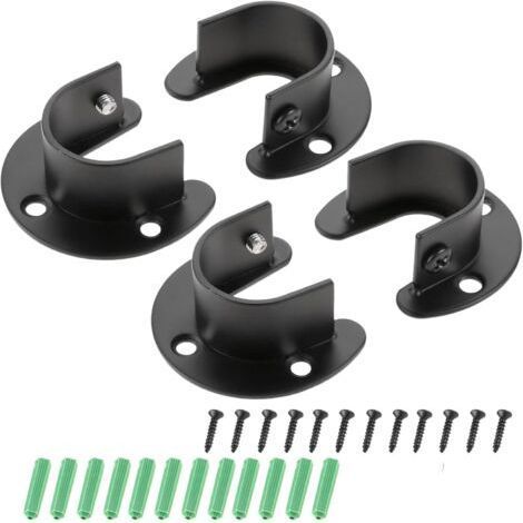 Lot de 4 supports de tringle à rideaux noirs de 32 mm pour penderie, tringle à rideaux, supports de tringle à vêtements, supports de tringle à suspendre, en acier inoxydable, pour armoire de (1/5)