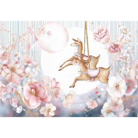 Papier peint mural fleurs biches fille intissé grand format design intérieur chambre enfant pas cher 200x140 cm (1/5)