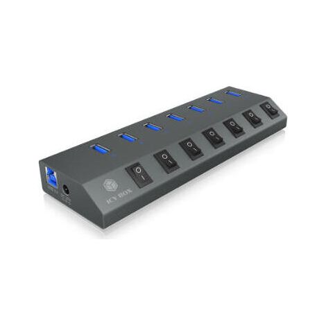 USB3.0 HUB 7Port ICY BOX 7xUSB3.0 (An-/Ausschalter für jeden Port) activo con Netzteil Grey