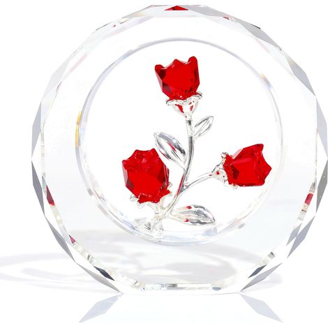 Figurine de Rose Rouge en Cristal avec Vase – Bouquet de Fleurs d'ornement Cadeaux pour Femme, Petite Amie – Fleur en Cristal Faite à la Main pour la décoration de Table d'intérieur (1/5)