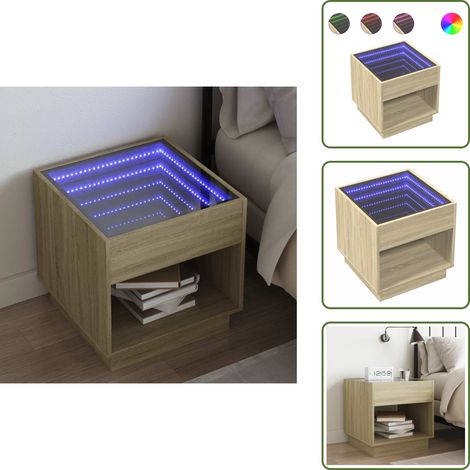 Nachttisch mit Infinity-LED Sonoma-Eiche 50x50x50 cm - Nachttisch - Nachttische - Beistelltisch - Nachtkästchen (1/5)