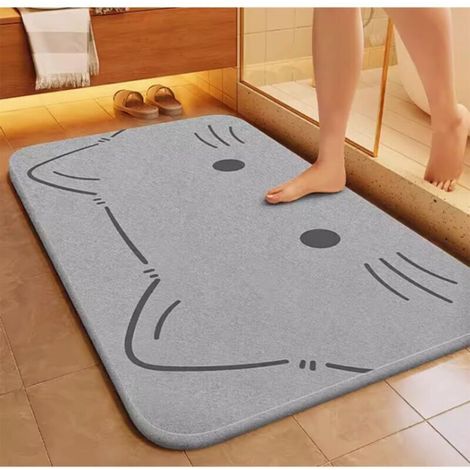 Tapis de bain chaton, 4060cm, gris, moderne, antidérapant, (1/4)