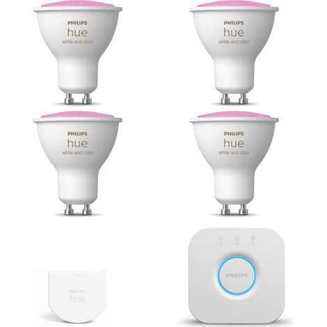 Philips Hue Kit de démarrage GU10 avec 4 Spots LED Lumière blanche et colorée - Incl. 1 Bridge, 1 Interrupteur mural - White and Color Ambiance (1/5)