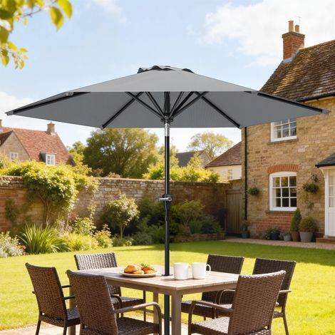 Parasol de jardin Parasol droit hexagonal inclinable Ø 2,3 x 2,16H m métal polyester haute densité gris (1/5)