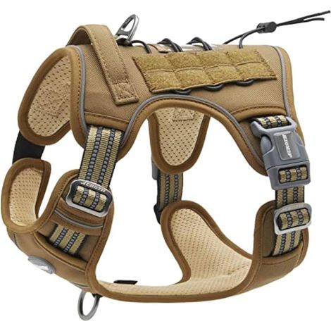 AUROTH Harnais de Chien Anti Traction, Harnais Tactique Chien Respirant Réglable Facile à Mettre pour Moyen Grand Chien, Gilet Durable Réfléchissant, Matériel Militaire Taille L, Brun Vert (1/5)