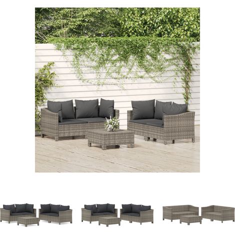 Poly Rattan - vidaXL 5-tlg. Garten-Lounge-Set mit Kissen Grau Poly Rattan - Gartenmöbel (1/5)