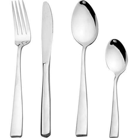 Ménagère en acier inoxydable 24 pièces pour 6 personnes. Finition miroir poli. Design moderne. argent (1/5)