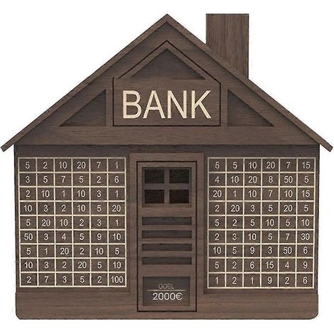 Tirelire en bois en forme de maison avec compteur, tirelire artisanale en bois, pot à monnaie portable marron (1/5)