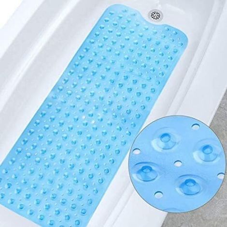 Rutschfeste Badematte, geeignet für empfindliche Haut, 100 x 40 cm, fixiert. BPA-freie, rutschfeste Badematte (blau). (1/4)