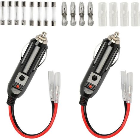 Prise Allume Cigare 12V/24V Adaptateur Allume-Cigare Mâle 15cm 16AWG Câble d’Extension avec Indicateur LED Rouge et Fusible 10A/15A de Rechange pour Voiture Camion 2 Pièces (1/5)