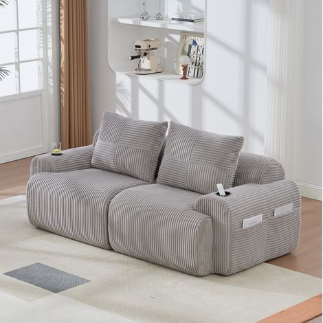 Divano 2 posti 200/99/80 cm in grigio chiaro con portabicchieri e tasca laterale (1/5)