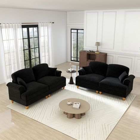 Divano 194x83.5x93cm Comfort schienale segmentato, Cuscino mobile, rivestimento chenille nero per soggiorno (1/5)