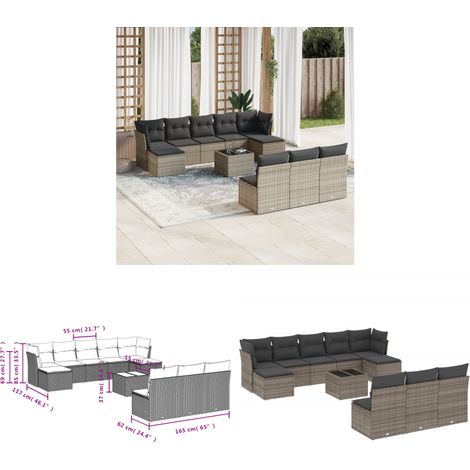 Salon de jardin 11 pcs avec coussins gris résine tressée - Ensemble Salon De Jardin - Mobilier De Jardin - Salon De Jardin Design - Canapé D'extérieur - Set Salon Exterieur - Home & Living (1/3)