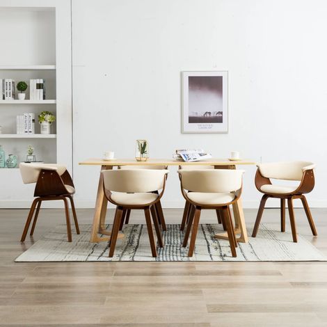 Lot de 6 Chaises de salle à manger - Chaises à dîner Crème Bois courbé et similicuir BV838131 - BonneVie (1/5)