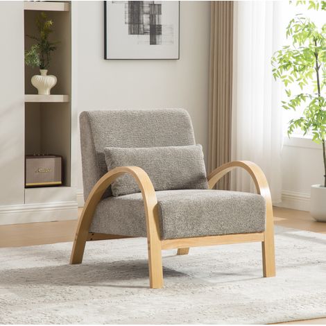 Loungesessel aus grauem Chenille-Stoff mit Massivholzbeinen, ohne Armlehnen,82x70x83.5 cm (1/5)