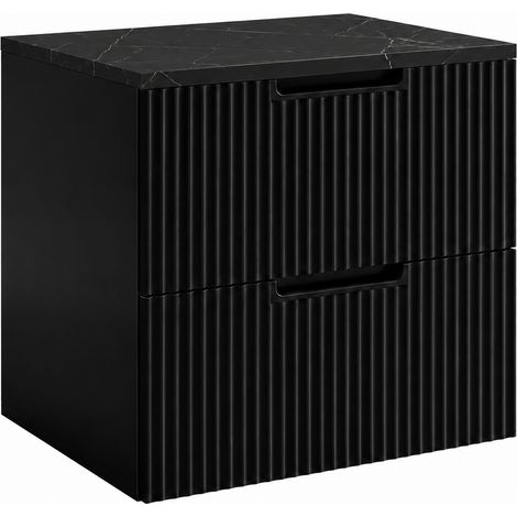 Mobile bagno sospeso 60 cm con cassetti, colore nero + top marmo Black Royal, con maniglie, 60 x 46 x 58,6 cm (1/5)