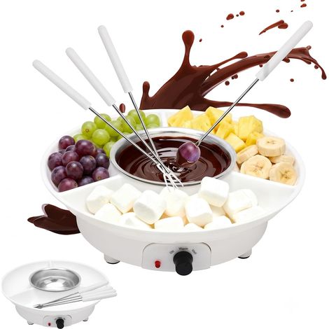 Fondue électrique au chocolat avec 4 brochettes - Appareil à température pour faire fondre le chocolat et la couverture - 2 niveaux de température - pour fontaines à chocolat, pot à (1/5)