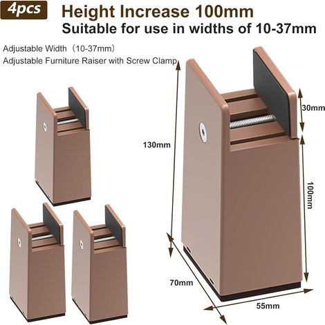 Juego de 4 elevadores de muebles, 10 cm, elevador de mesa ajustable, elevador de silla, elevador de cama, elevador de sofá
