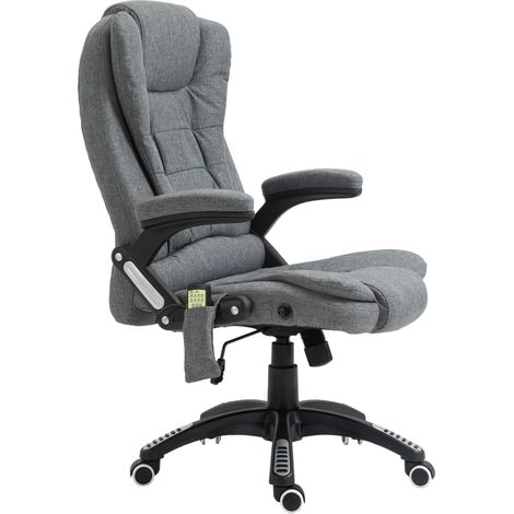 Chaise de bureau massante à 6 points vibrant avec fonction balancelle et chauffante, fauteuil de bureau inclinable avec hauteur réglable, télécommande et poche latérale en tissu, gris (1/5)